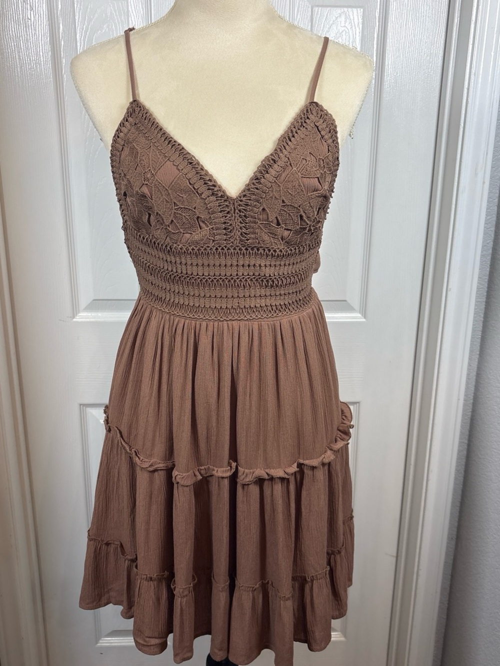 Romantic Crochet Ruffle Spaghetti-Strap Dress Feminine CottageCore PoetCore